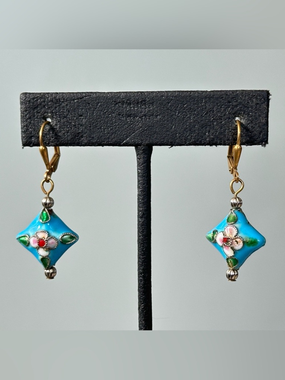 Vintage Cloisonné Enamel Flower Beaded Earrings Victorian Style Cottagecore